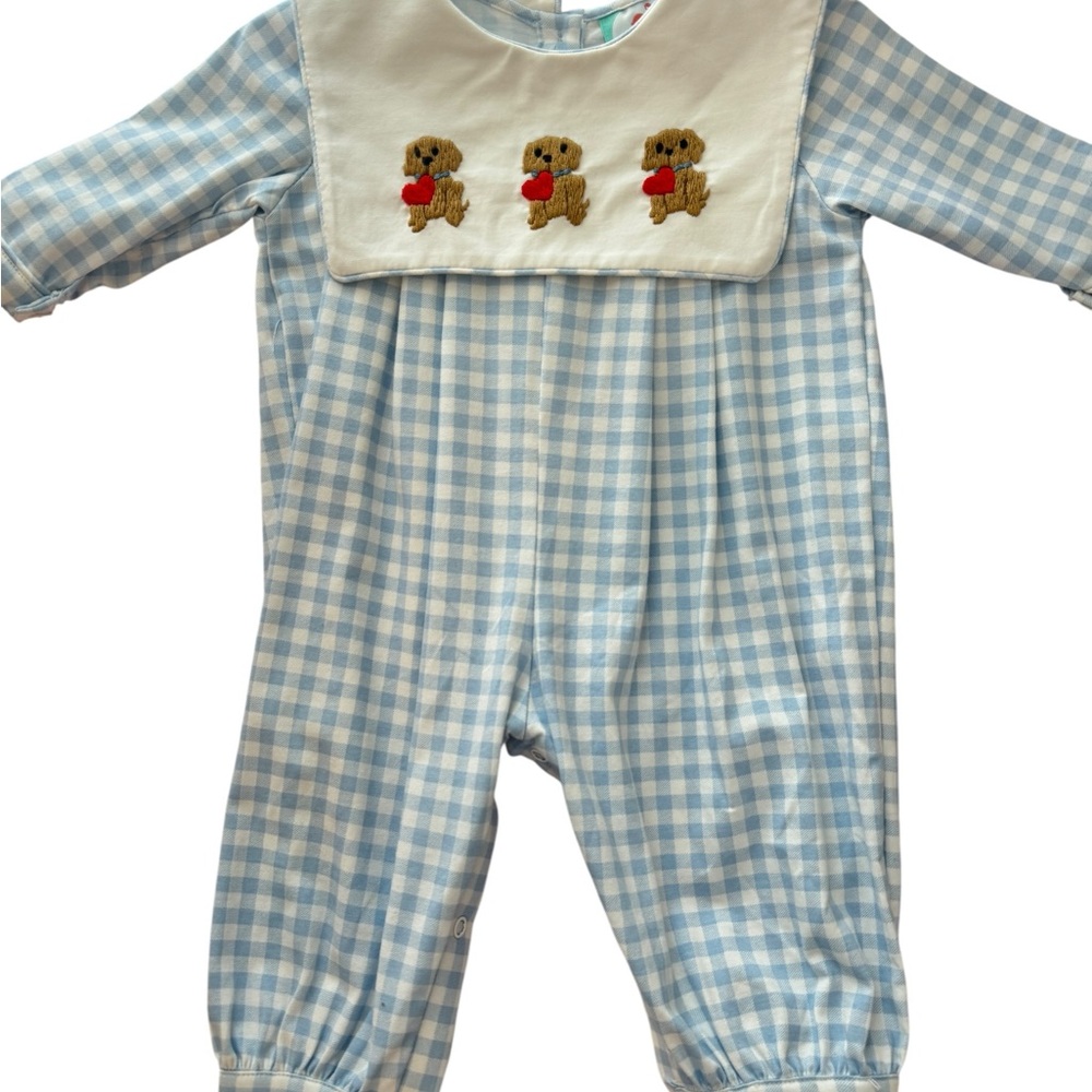 The Smocked Flamingo Valentine’s Day Puppy Romper Boys Size Three Months - Picture 3 of 8